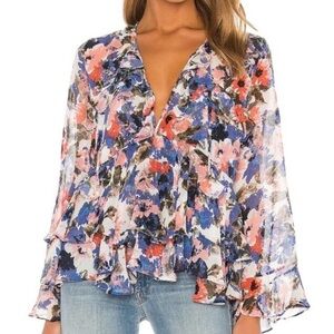 MISA Los Angeles Damaris Floral Ruffle Bell Sleeve Blouse Size Medium Flowy Boho
